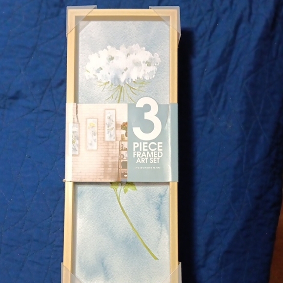 3 Piece Framed Art Set - Blue Floral - Picture 1 of 3